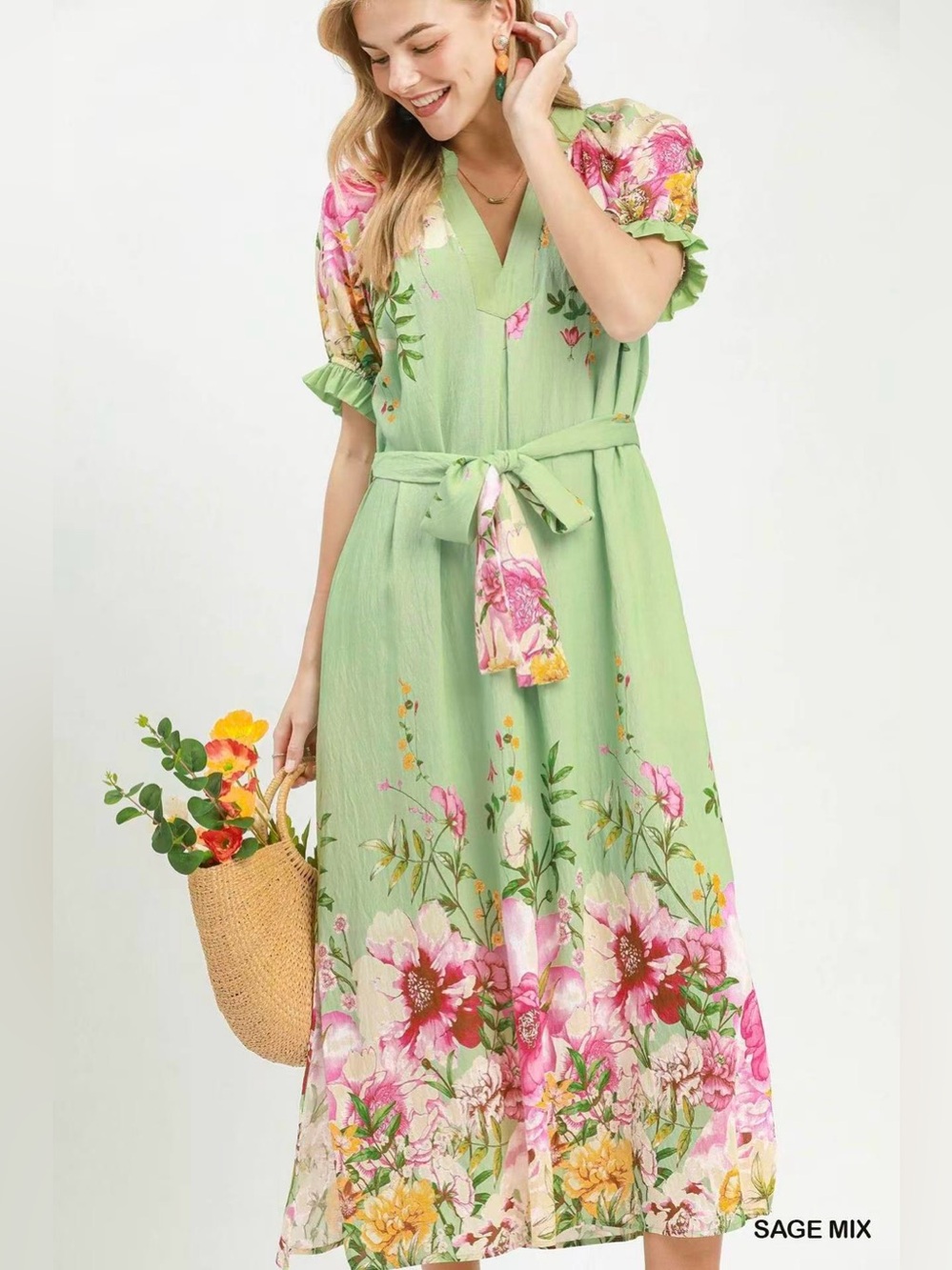 Umgee Mix Floral Border Print Midi Dress🛍️
